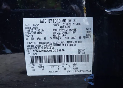 2025 Ford Explorer St from USA, damaged, VIN 1FMWK8GC0SGC38858